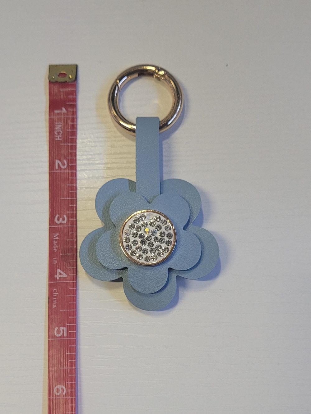 Sky Blue Floral Crystal Accent Keyring - Women's Accessory